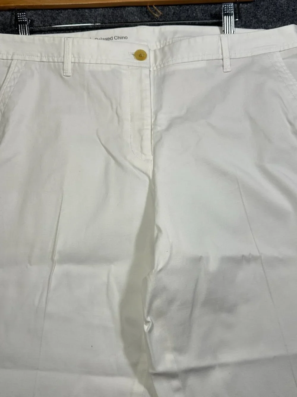 Talbots Pants Womens 14 Relaxed Chino Crop White Cotton Stretch Side Stripe Zip - Picture 3 of 9